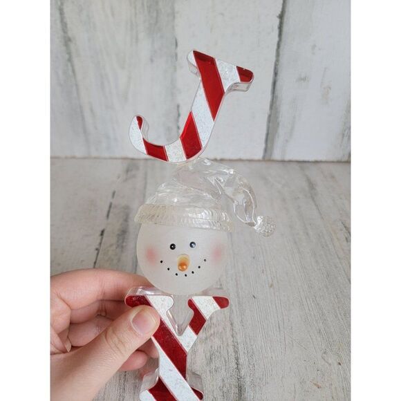 Snowman Joy candy cane striped face ornament Xmas decor - Picture 2 of 11